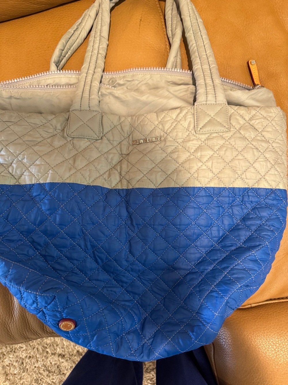 MZ Wallace Quilted Two-Tone Tote in Cream and Blue
